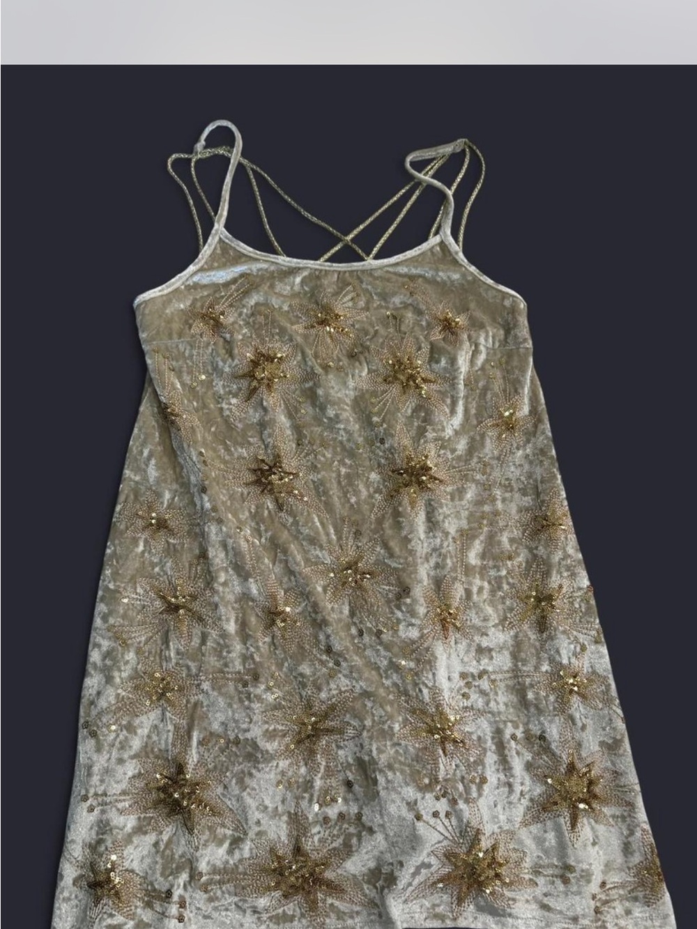 Embellished Gold Velvet Mini Dress with Strappy Back / Lenni the Label